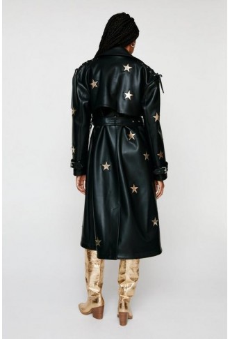 Premium Metallic Star Detail Trench Coat