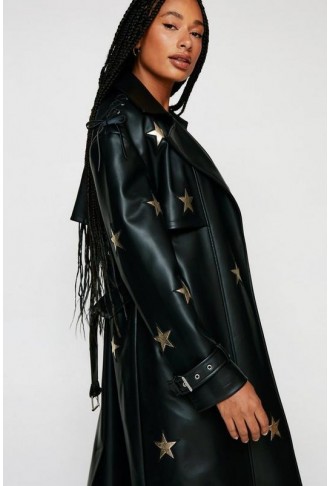 Premium Metallic Star Detail Trench Coat