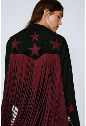 Suede Fringed Star Biker Jacket