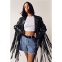 Faux Leather Fringe Back Biker Jacket