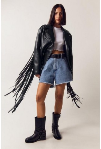 Faux Leather Fringe Back...