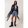 Faux Leather Fringe Back Biker Jacket