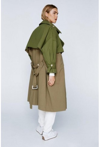 Two Tone Belted Oversized Trench Coat