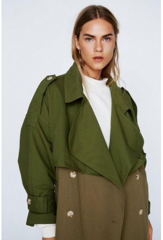 Two Tone Belted Oversized Trench Coat