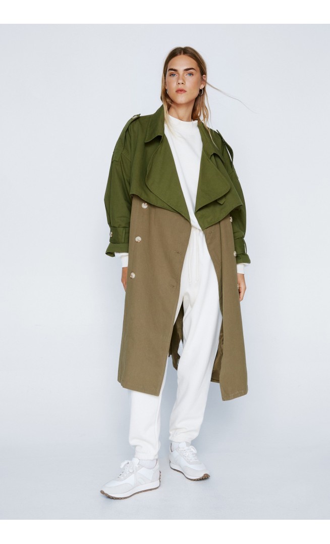 Two Tone Belted Oversized Trench Coat