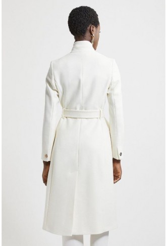 Ivory Italian Wool Belted Notch Neck Coat