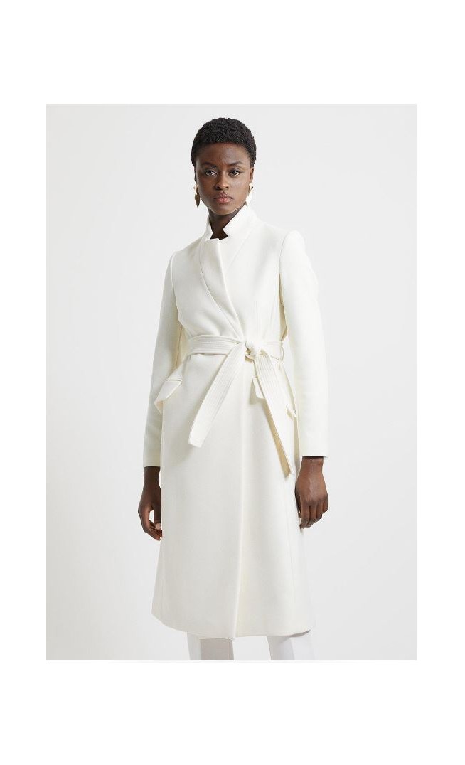 Ivory Italian Wool Belted Notch Neck Coat