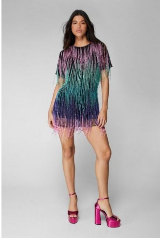 RAINBOW TASSEL BEADED SHIFT...