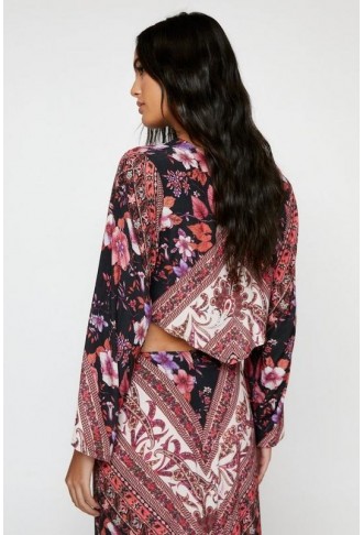 Boho Print Asymmetric Hem Top