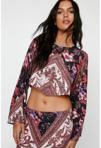 Boho Print Asymmetric Hem Top