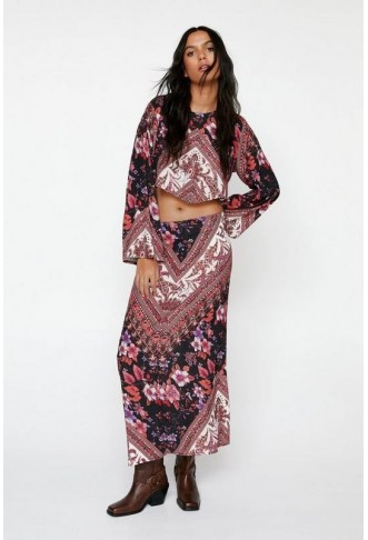 Boho Print Asymmetric Hem Top