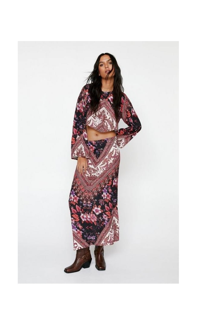 Boho Print Asymmetric Hem Top