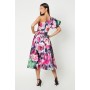 Printed One Shoulder Puff Sleeve Midi Dress