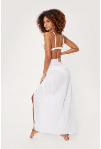 Crinkle Twist V Waist Split Maxi Cover Up Skirt