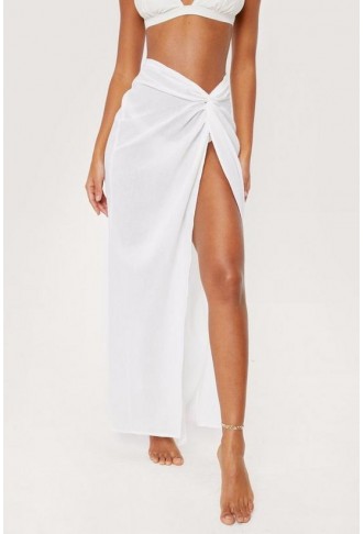 Crinkle Twist V Waist Split Maxi Cover Up Skirt