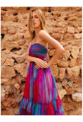 Tie Dye Tulle Bandeau Maxi Dress