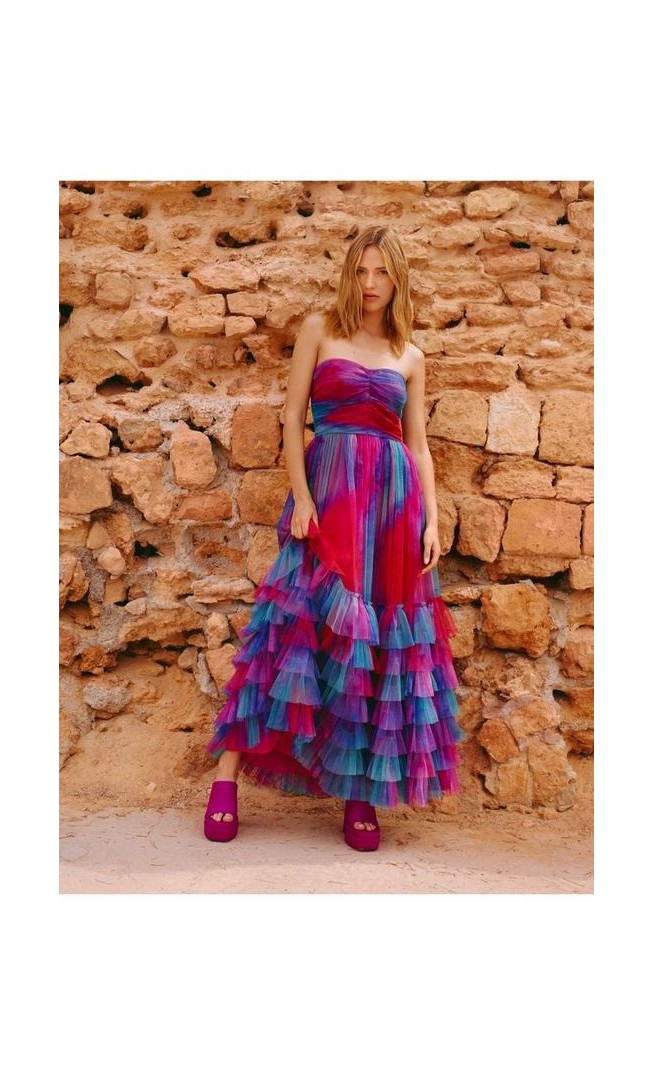 Tie Dye Tulle Bandeau Maxi Dress