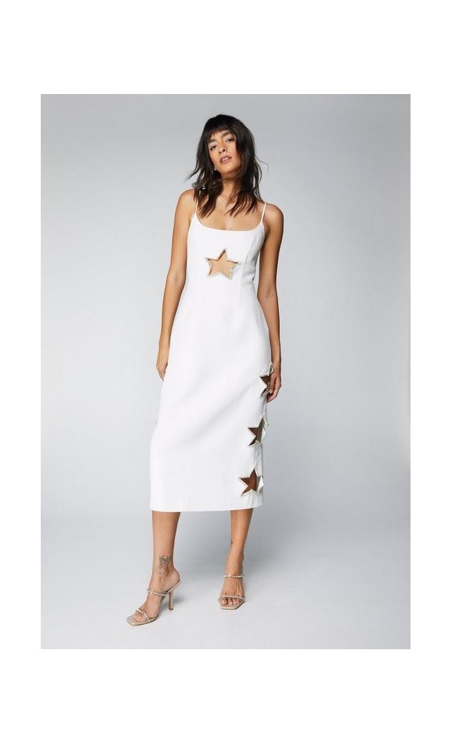 Diamante Star Cut Out Midi Dress