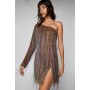 One Shoulder Tassel Fringe Mini Dress