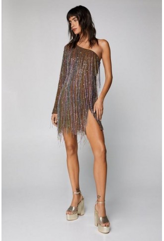 One Shoulder Tassel Fringe...