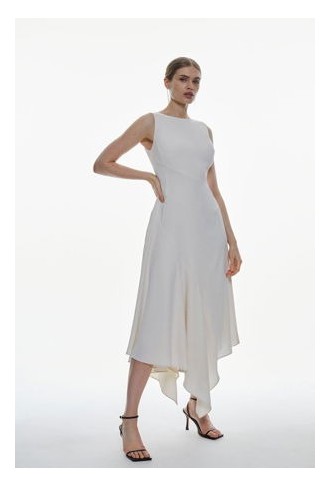 Soft Tailored Asymmetric Drape Side Midi Dress