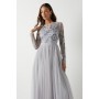 Floral Embroidered Bodice Long Sleeve Bridesmaids Maxi Dress