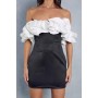 DIAMANTE EMBELLISHED CONTRAST FRILL BARDOT BODYCON MINI DRESS