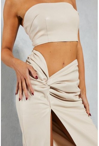 LEATHER LOOK BANDEAU & KNOT SKIRT CO-ORD