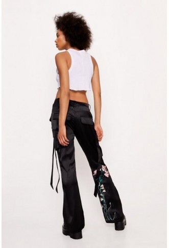 Satin Embroidered Strappy Cargo Pants