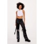 Satin Embroidered Strappy Cargo Pants