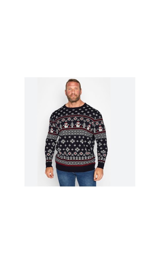 BADRHINO BIG TALL NAVY BLUE CHRISTMAS SNOWMAN JUMPER