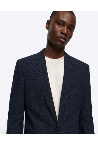 Navy Slim Fit Textured Suit Jacket