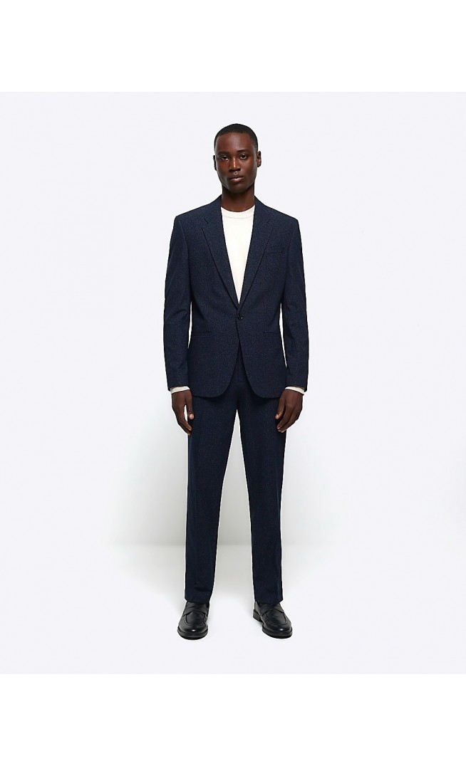 Navy Slim Fit Textured Suit Jacket