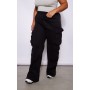 Plus Black Cargo Wide Leg Fleece Sweatpants