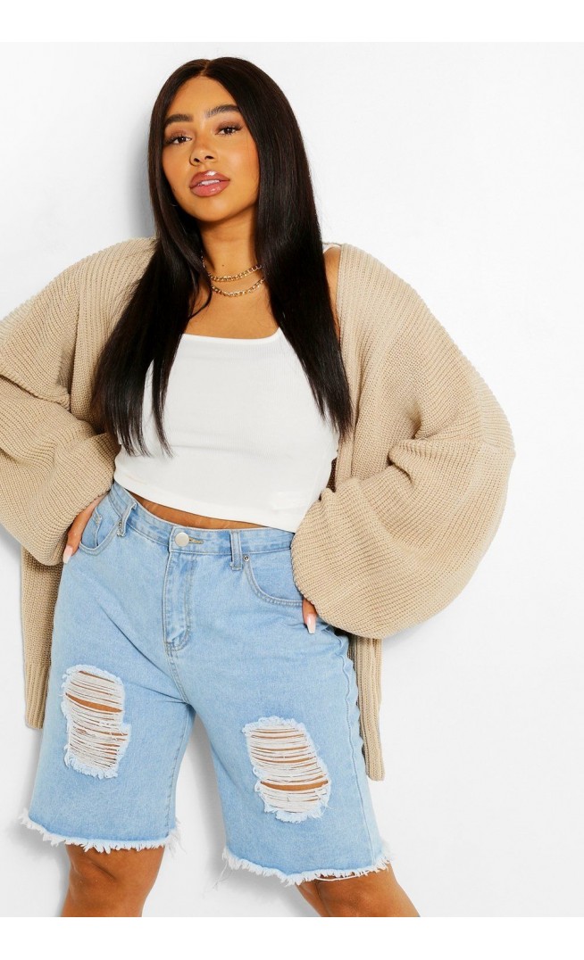 PLUS BALLOON SLEEVE LONGLINE CARDIGAN