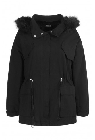 PLUS FAUX FUR LINED HOODED PARKA COAT