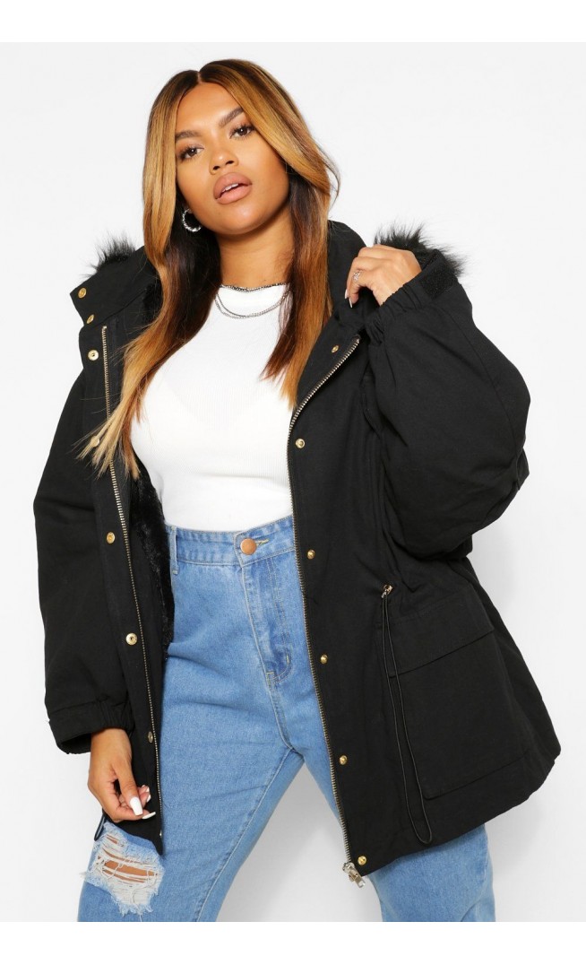 PLUS FAUX FUR LINED HOODED PARKA COAT