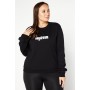 Women Crew Neck Long Sleeves Graphic Print Sweatshirt, Black