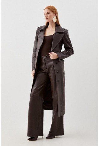 Leather Structured Collared Belted Coat