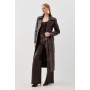 Leather Structured Collared Belted Coat