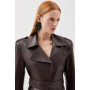 Leather Structured Collared Belted Coat