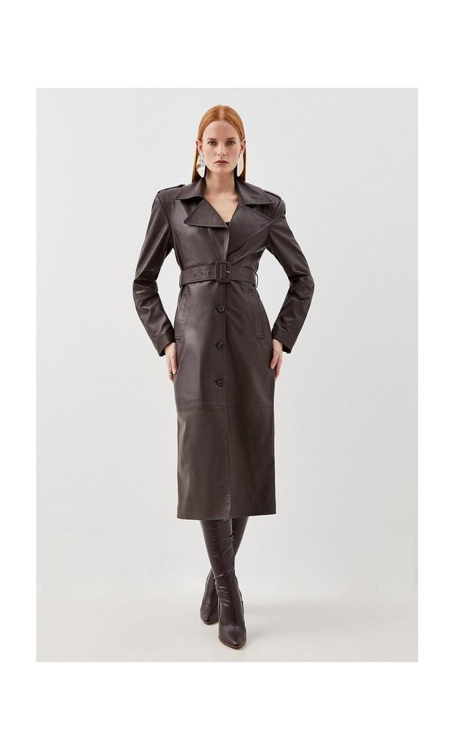 Leather Structured Collared Belted Coat