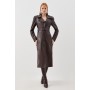 Leather Structured Collared Belted Coat