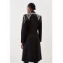 Tailored Wool Blend Embellished Double Breasted Coat