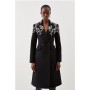 Tailored Wool Blend Embellished Double Breasted Coat