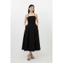 Compact Stretch Tailored Bandeau Full Skirted Midi Dress