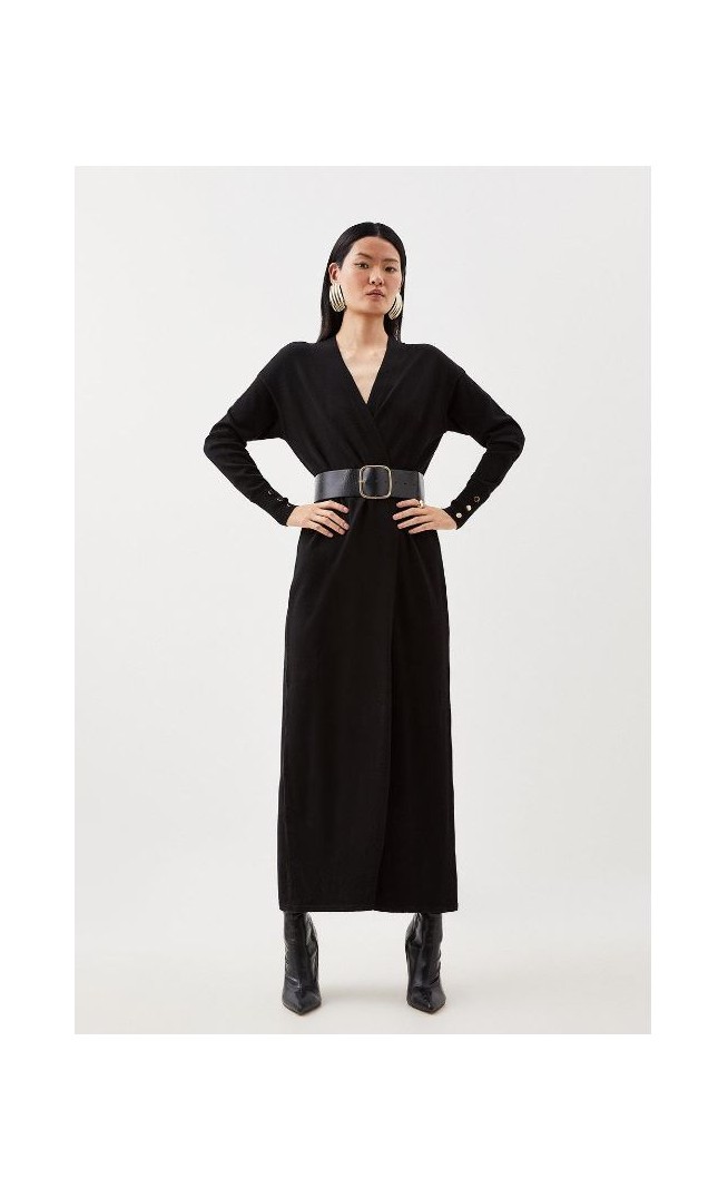 Viscose Blend Knit Belted Maxi Cardigan