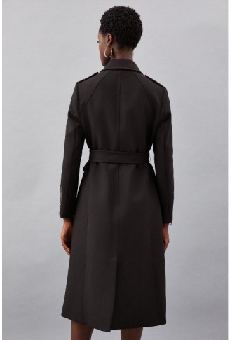 Black Tailored Compact Stretch High Neck Belted Midi Coat