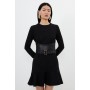 Ponte And Pu Mix Buckle Detail Mini Dress