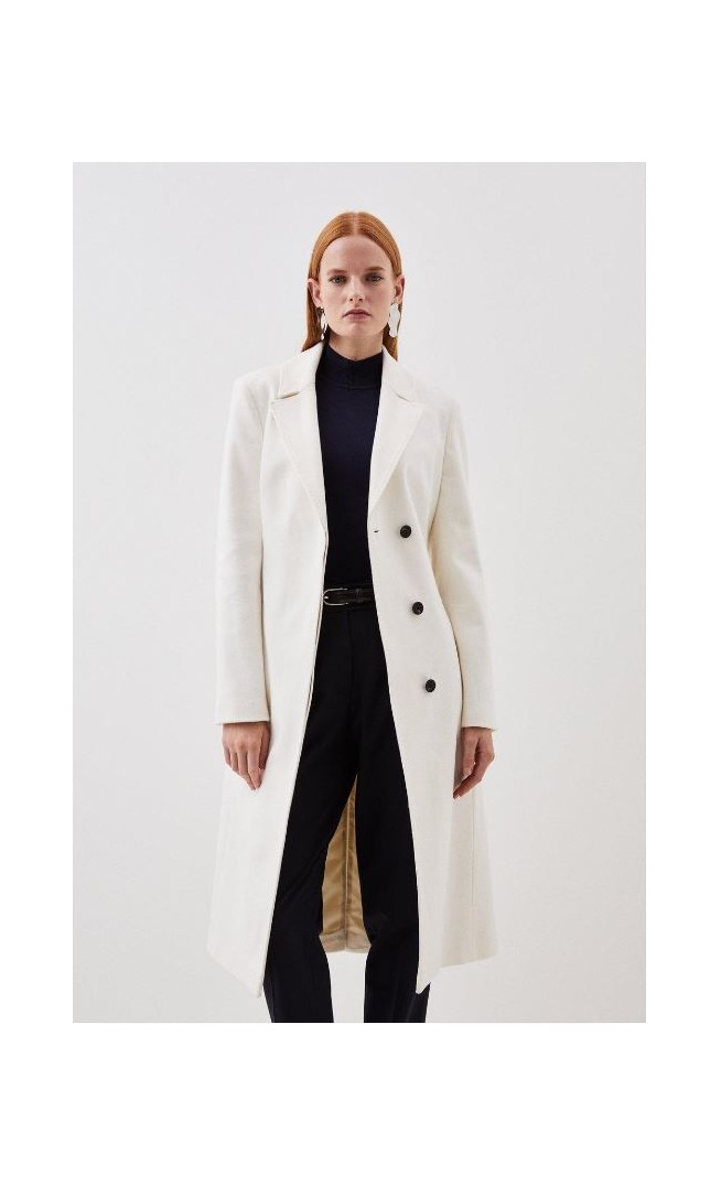 Italian Manteco Wool Blend Button Detail Pleated Midi Coat